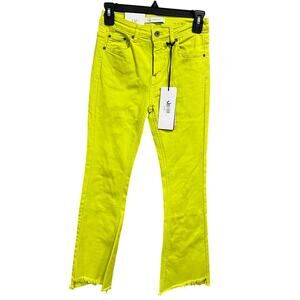 NWT O2 Neon Lime Flare Cut Cropped Jeans Size Small